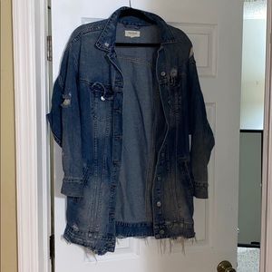 Oversized Long Distressed Jean Jacket